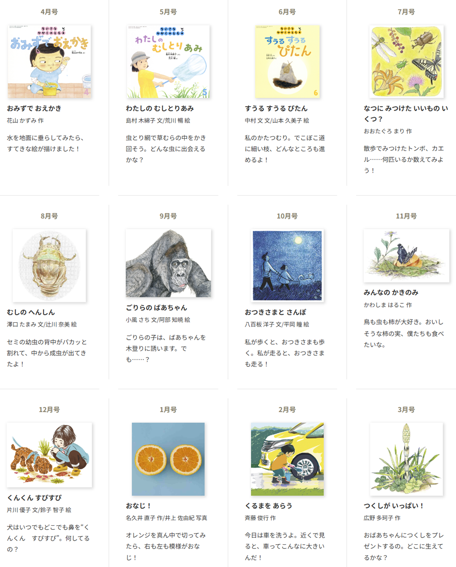 ちいさなかがくのとも 3~4~5才向け 2025年度年間ラインナップ