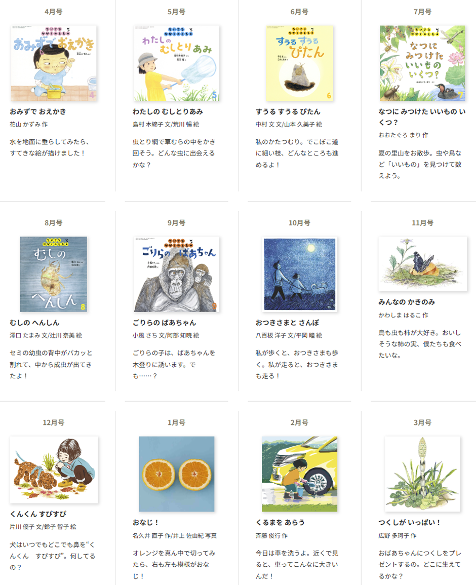 ちいさなかがくのとも 3~4~5才向け 2025年度年間ラインナップ