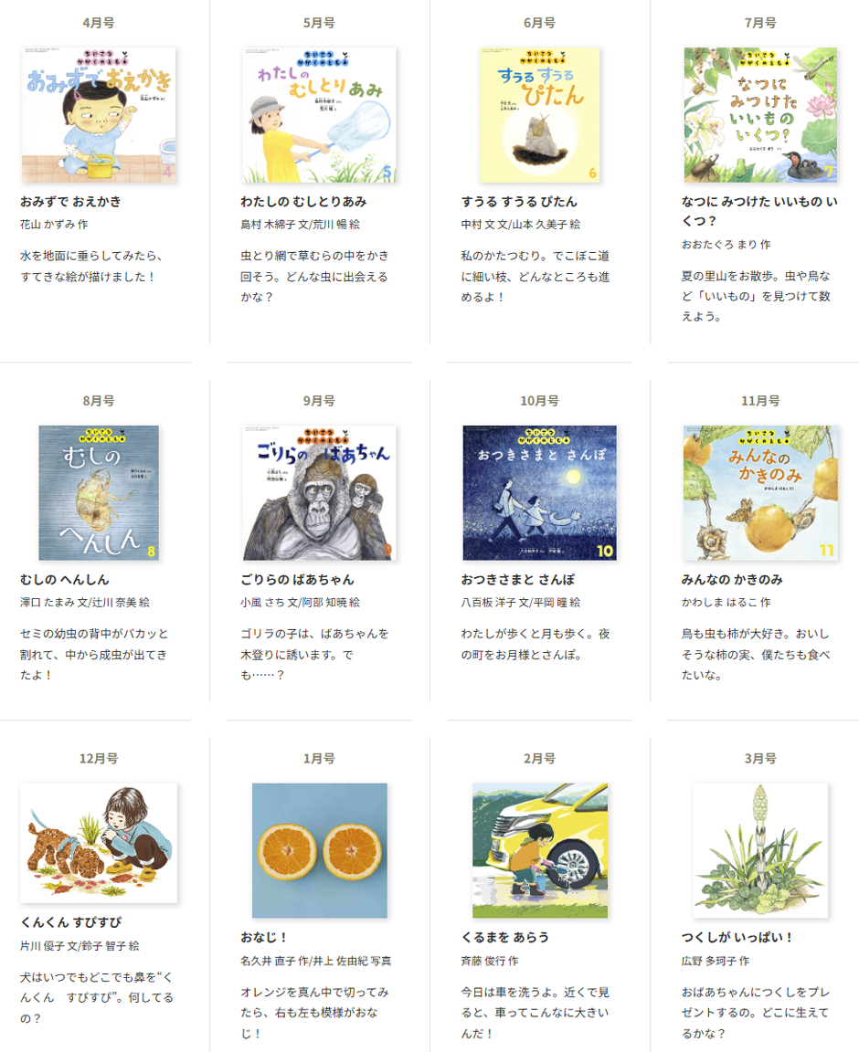 ちいさなかがくのとも 3~4~5才向け 2025年度年間ラインナップ