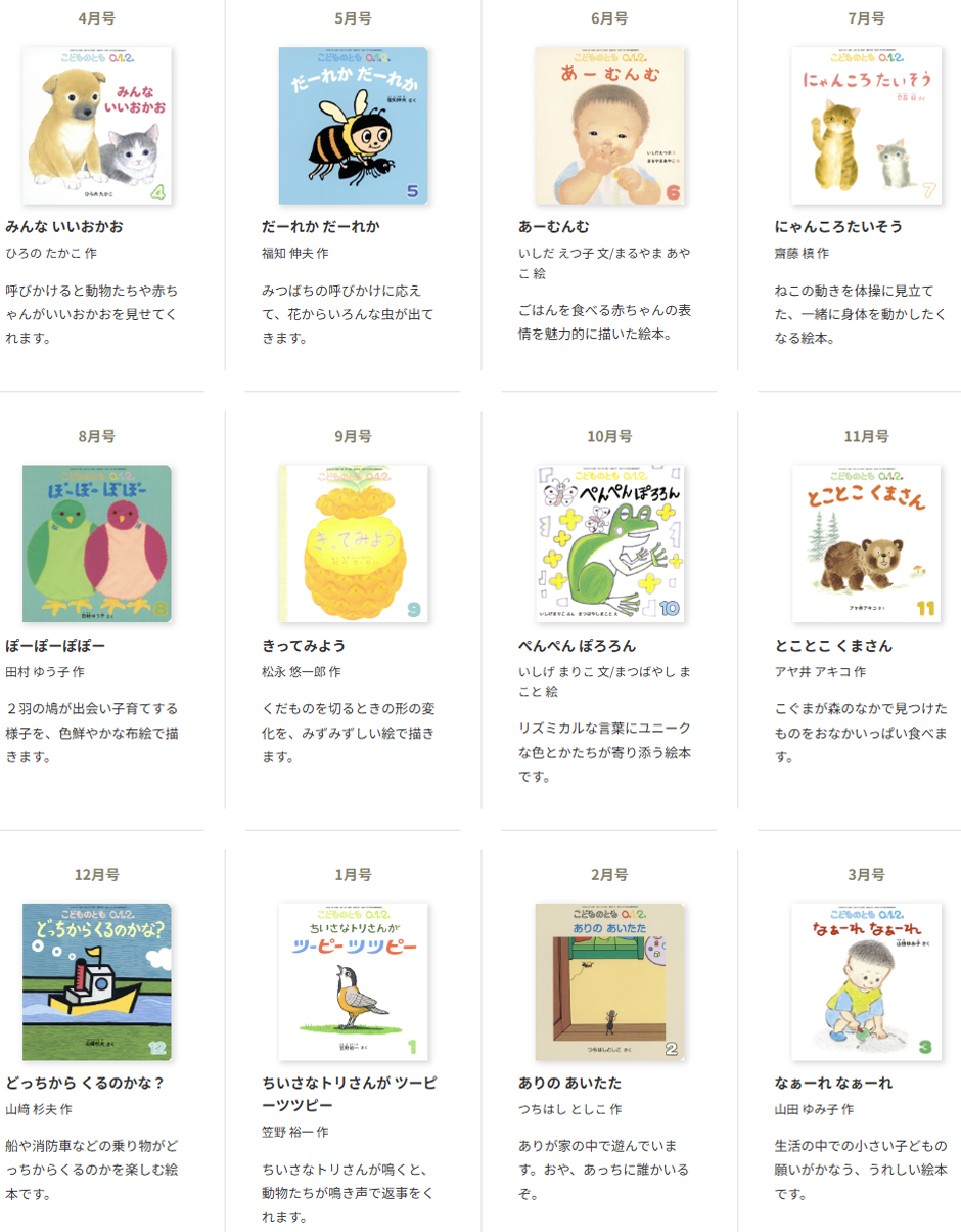 こどものとも0.1.2 10ヵ月～2才向け 2025年度年間ラインナップ