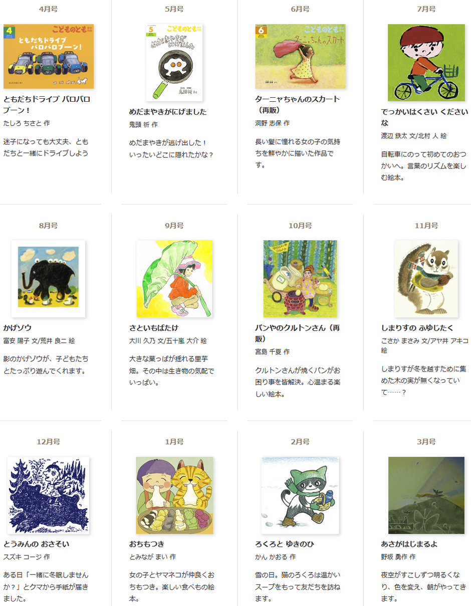 こどものとも年中向き4～5才向け 2025年度年間ラインナップ