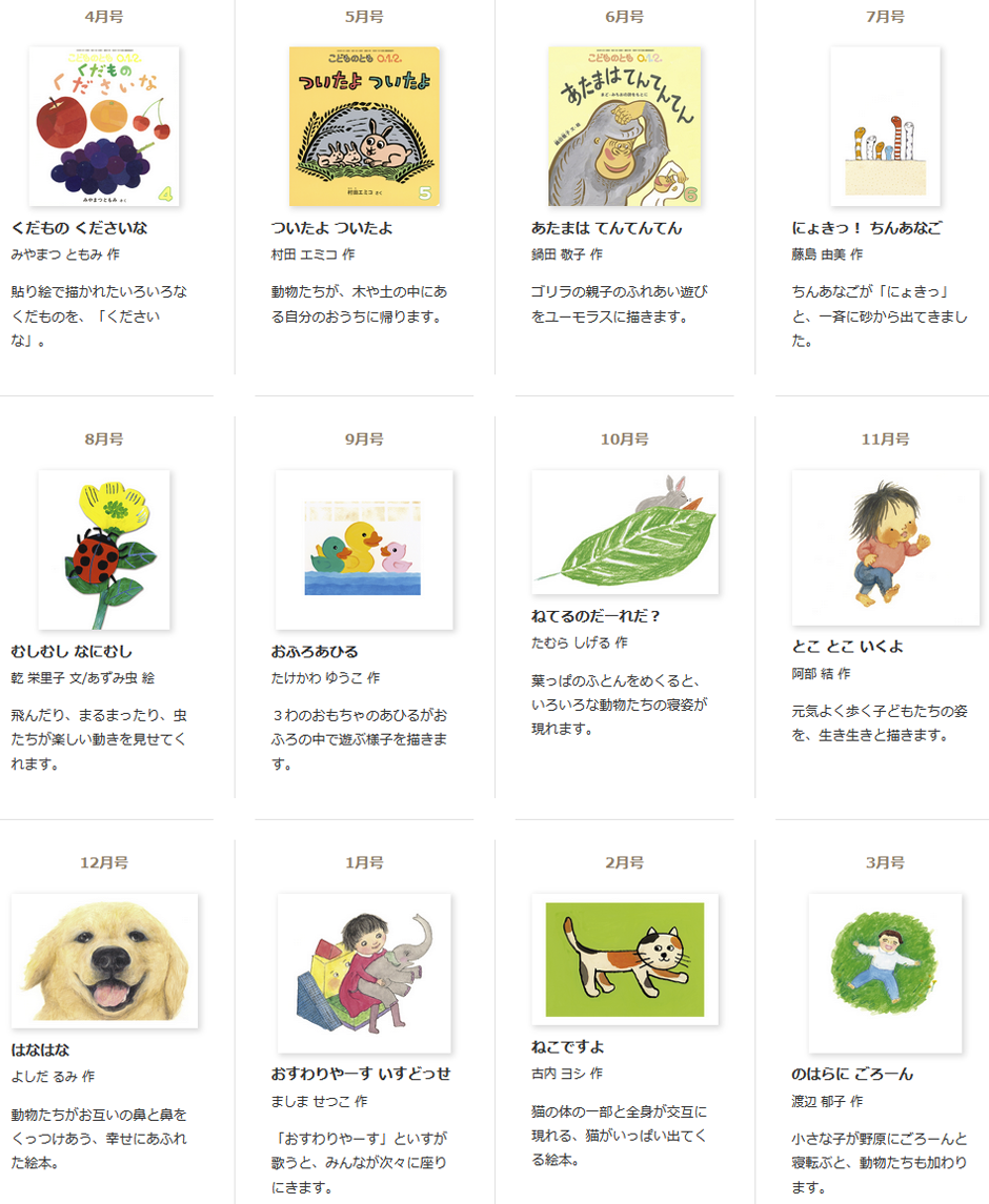 こどものとも0.1.2 10ヵ月～2才向け 2026年度年間ラインナップ