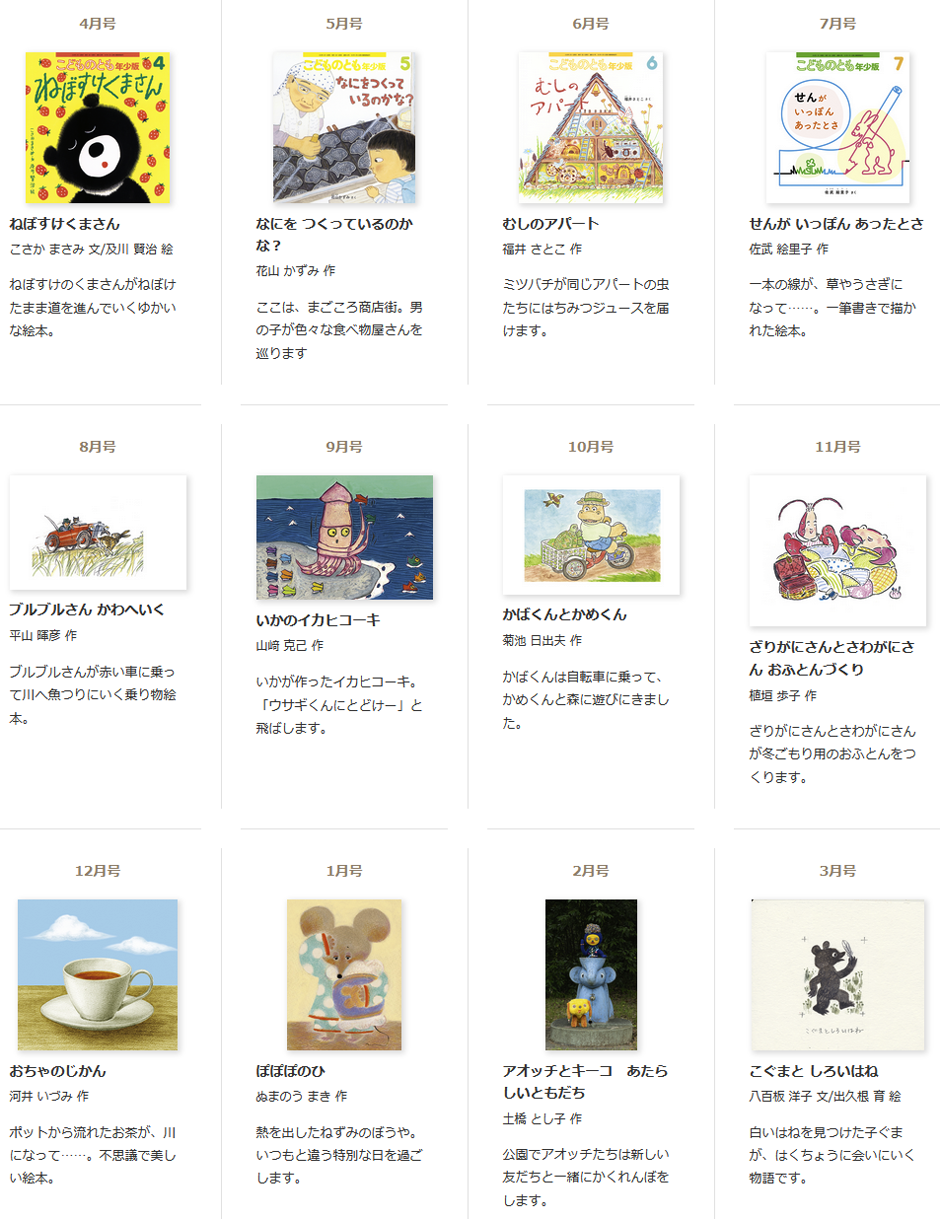 こどものとも年少版2～4才向け 2026年度年間ラインナップ